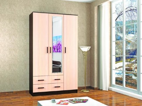 Шкаф комбинированный «Лагуна» с зеркалом (Венге / Дуб молочный) - Шкаф комбинированный «Лагуна» с зеркалом (Венге / Дуб молочный)