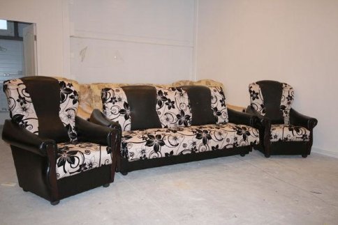Комплект диван книжка + 2 кресла, Рогожка + кожзам - Комплект диван книжка + 2 кресла, Рогожка + кожзам